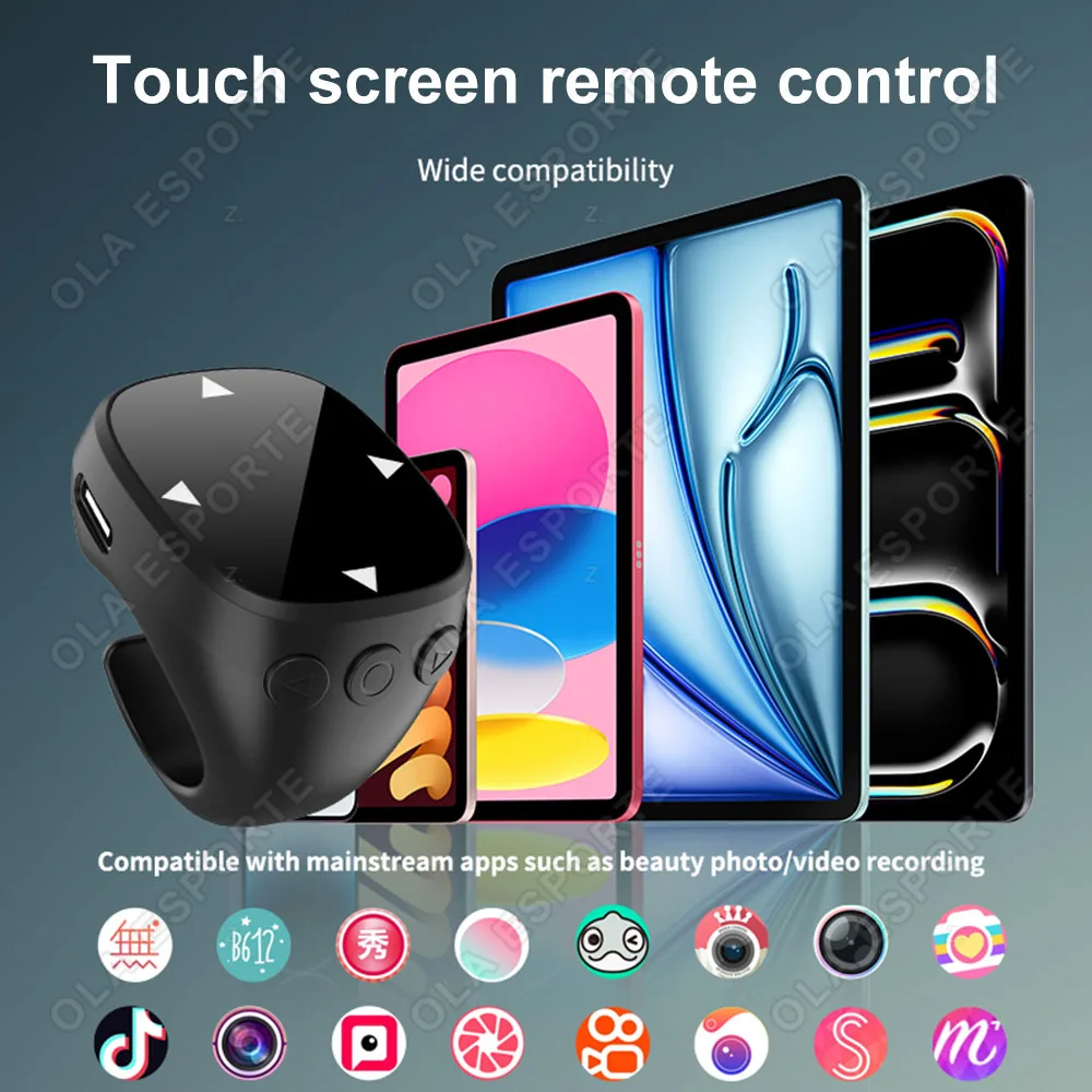 

Беспроводной пульт дистанционного управления с сенсорным экраном для TikTok, Bluetooth 5.3, кольцевой пульт для прокрутки, управление с помощью пальцев, перелистывание страниц для iOS и Android.