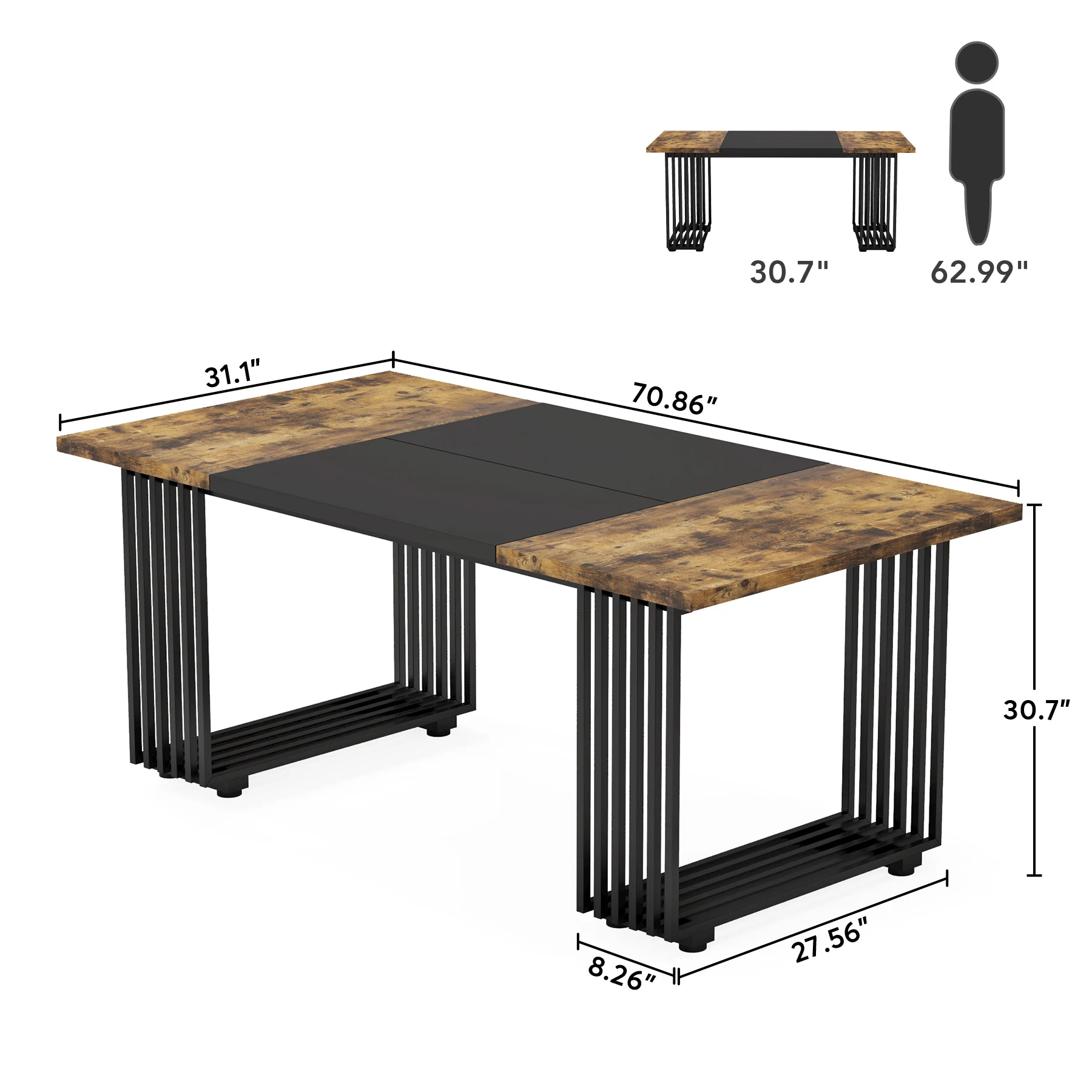 Tribesigns 70.9" Executive Desk, Industrial Office Desk, Wood Computer Desk with Black Metal Legs, Large Workstation