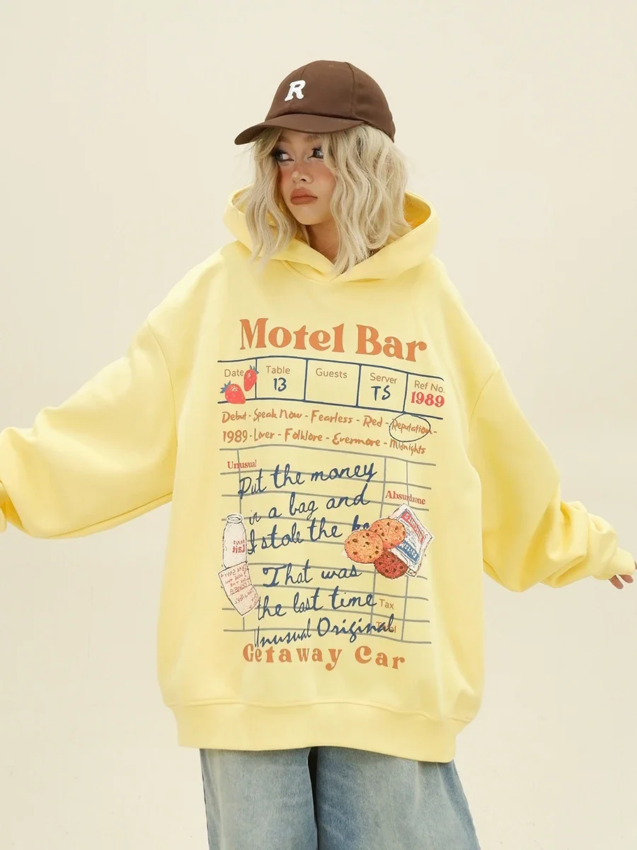 Fun Graffiti Print Hoodies  Women's 2024 Autumn New Loose Bf American College Style Top