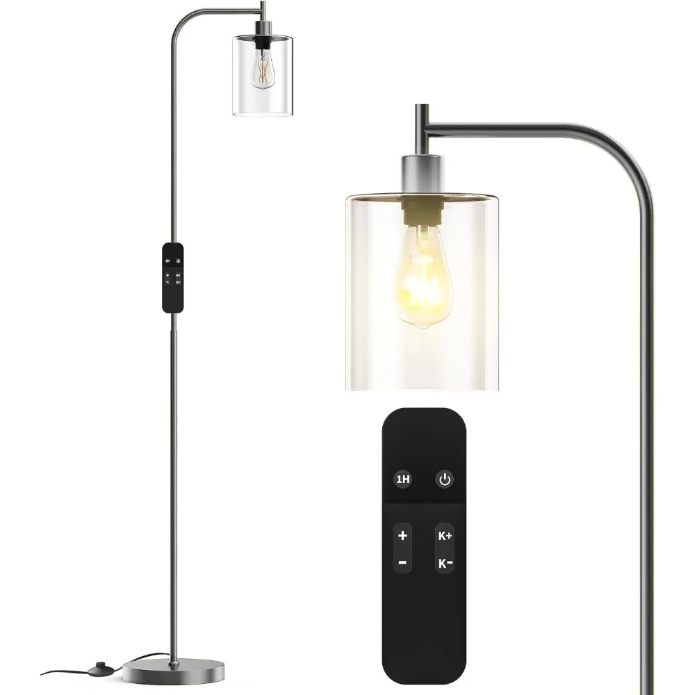 

LED Floor Lamp,Industrial Standing Lamp with Glass Lampshade, Ideal for Living Room, Bedroom,and Office(Includes Remote Control)