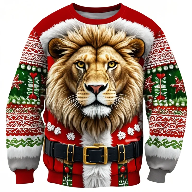 Cute Lion Graphic Sweatshirts Fashion Animal Ugly Christmas Sweater Casual Kids Pullovers Hip Hop Man Tracksuit Xmas Sweaters