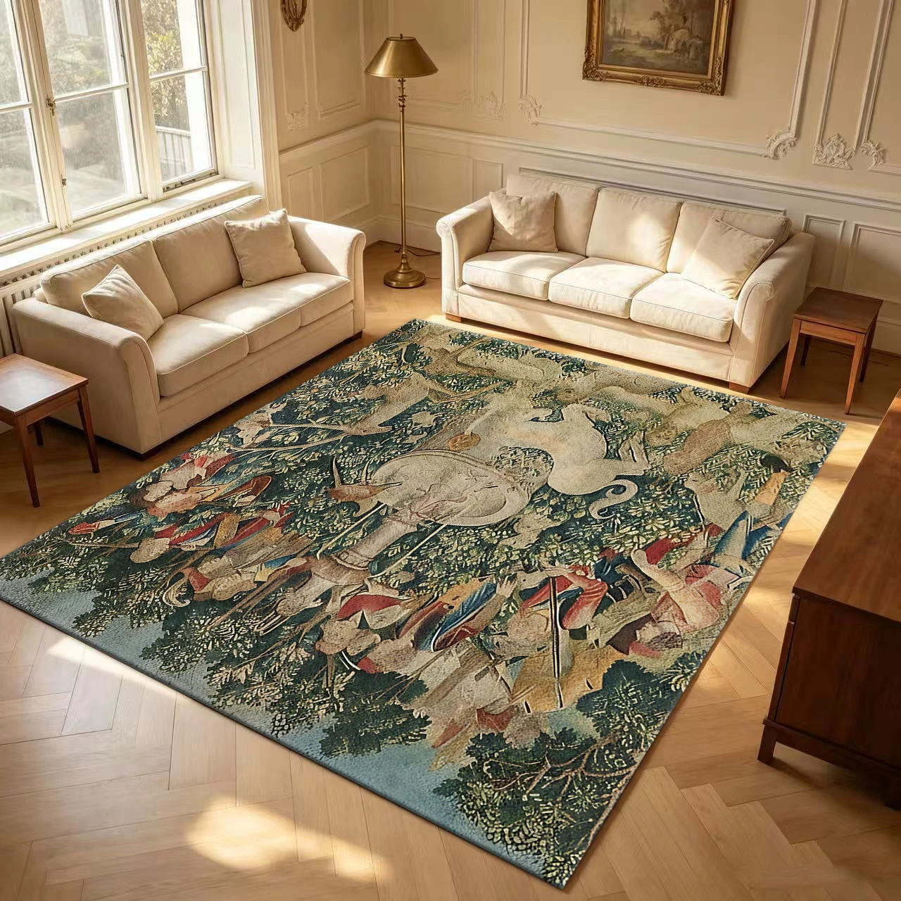 Vintage Unicorn Hunting Medieval Tapestry Rug