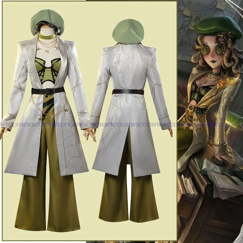 

Game Identity Ⅴ Cosplay Bartender Proofreader Cosplay Costume Coat Hat Wig Green Pants Women Halloween Carnival Roleplay Suit