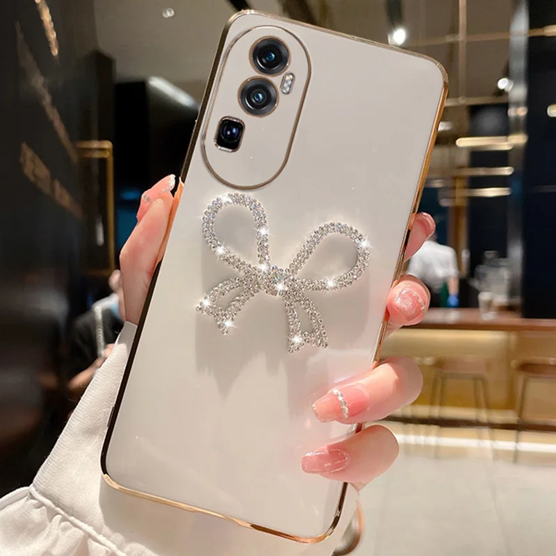 

For OPPO A16K A17 A16 A95 A74 A57 4G 5G A78 A52 A53 A9 2020 Plating Diamond Case For RealmeV20 V30 V11 V15 Cute Bow Cover Caqa