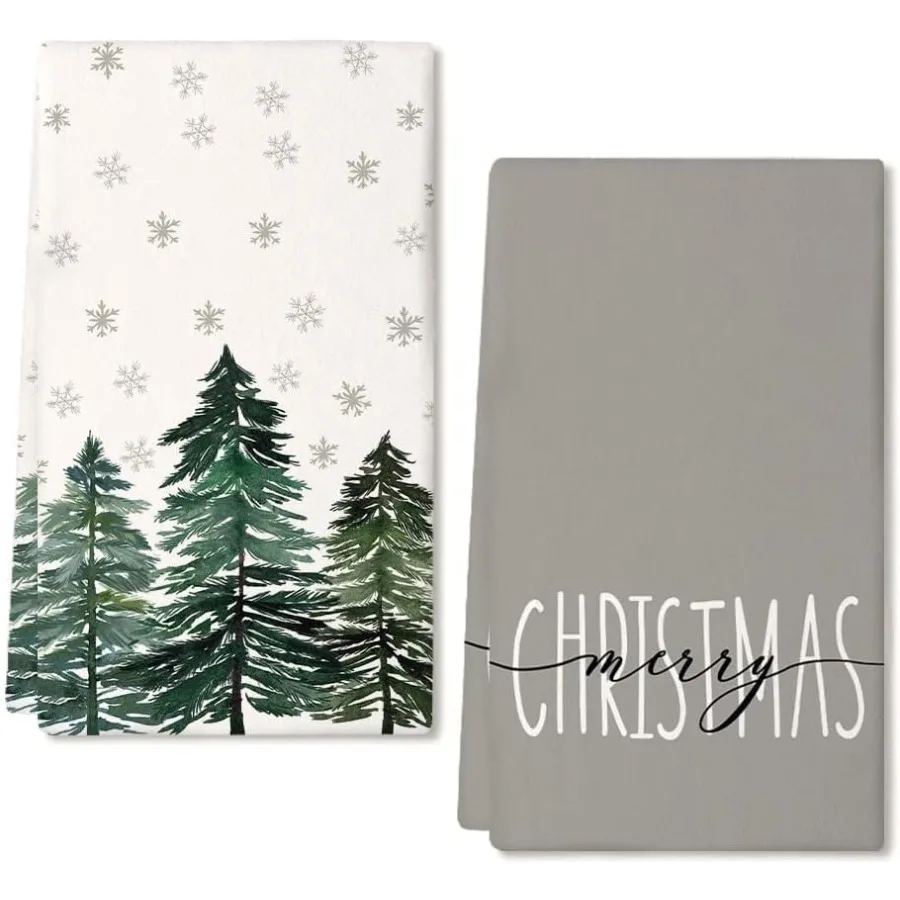 

Рождественские кухонные полотенца для рождественского декора, зеленая рождественская елка, кухонные полотенца 18x26 Ih Noel, серая снежинка, мочалки Seasol Merry C