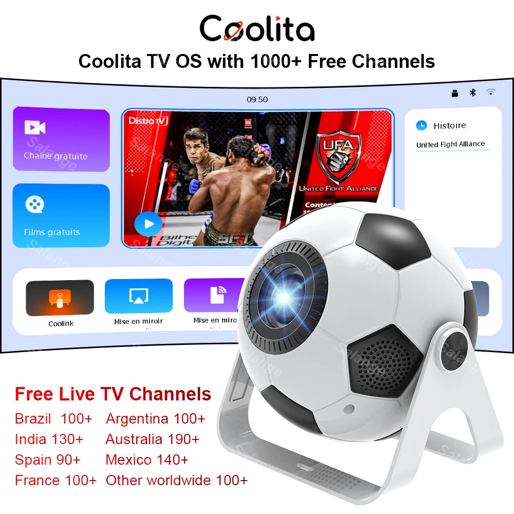 

Мини-проектор Salange P361, 300 ANSI 4K HD Coolita OS, футбольная форма, домашний декор, обновление домашнего кино, видео, портативный проектор