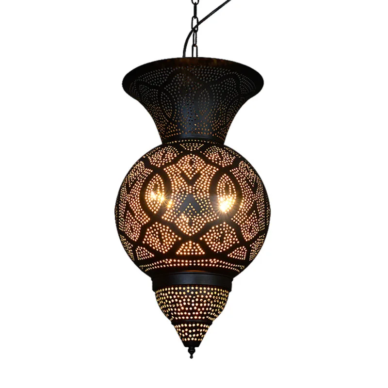 

Moroccan Black Perforated Metal Pendant Light Hollow Out Lantern Lamp For Living Room Bedroom Decorative Lighting 110-265V