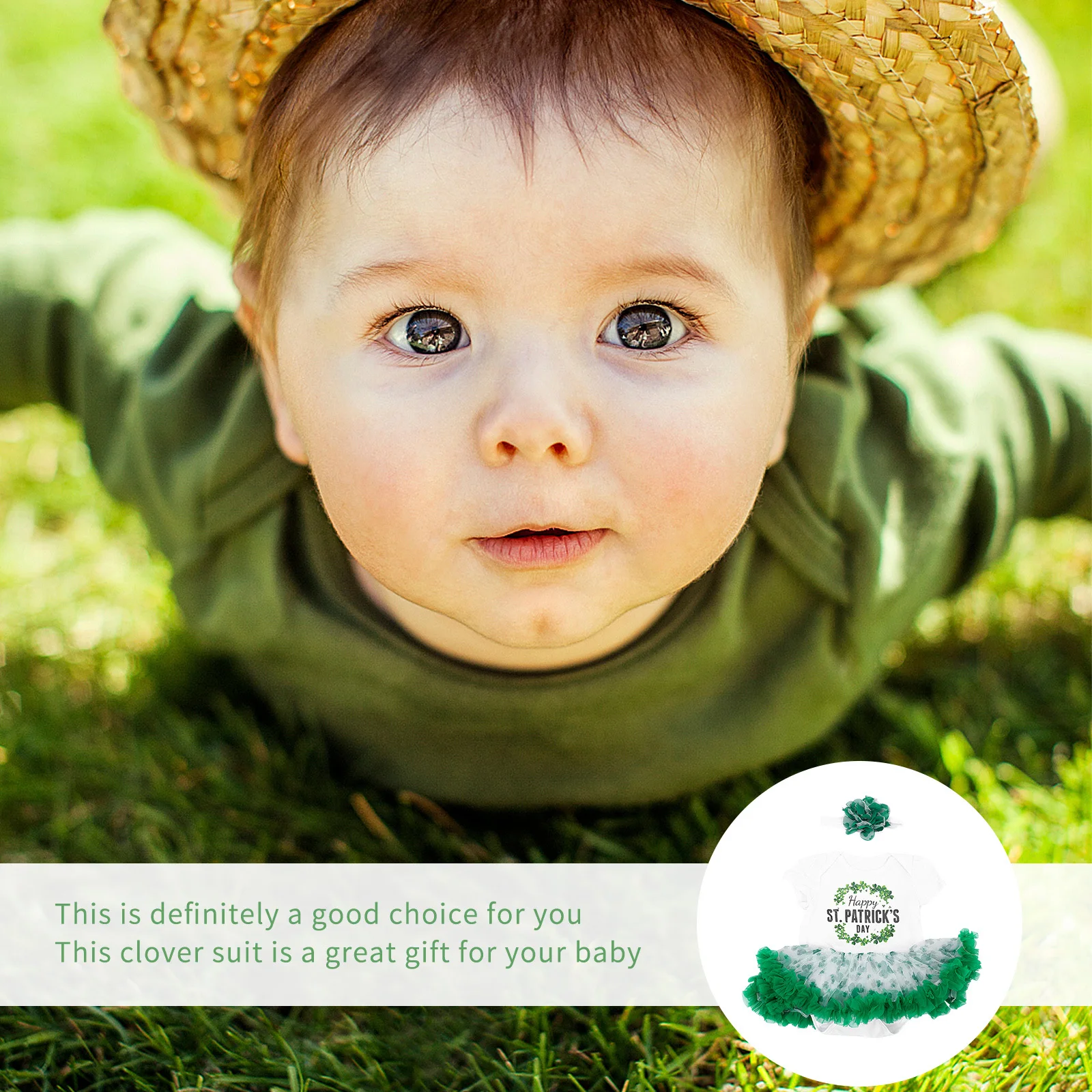 

1Set Baby Clover Jumpsuit Dress Green Gauze Tutu Skirt Soft Breathable St Patricks Day Outfit Clover Costume Skirt