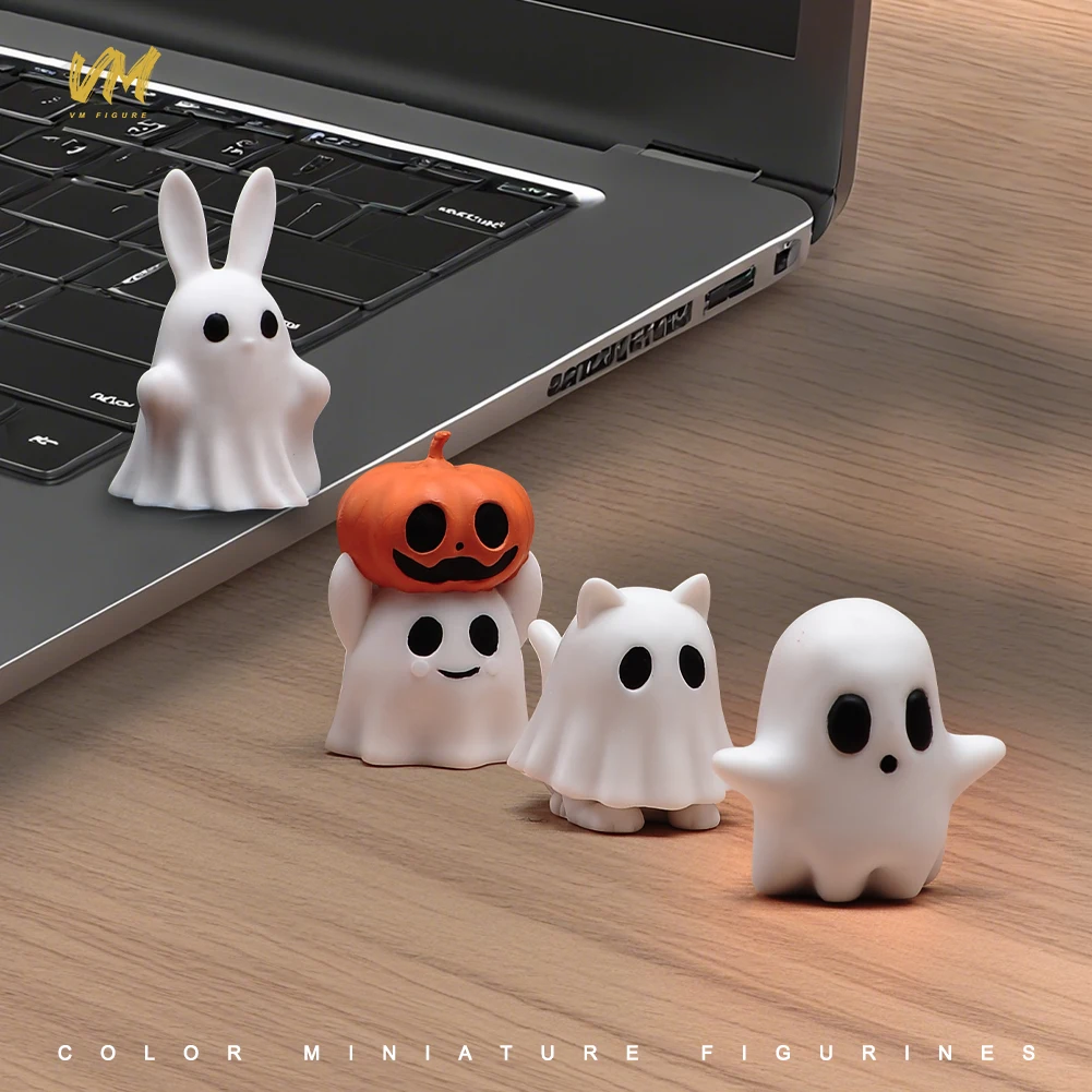 4PCS Halloween Decoration Set 3D Printed Mini Ghost Resin Statue Small Scary Ghost Figurines for Home Tabletop Party Decor