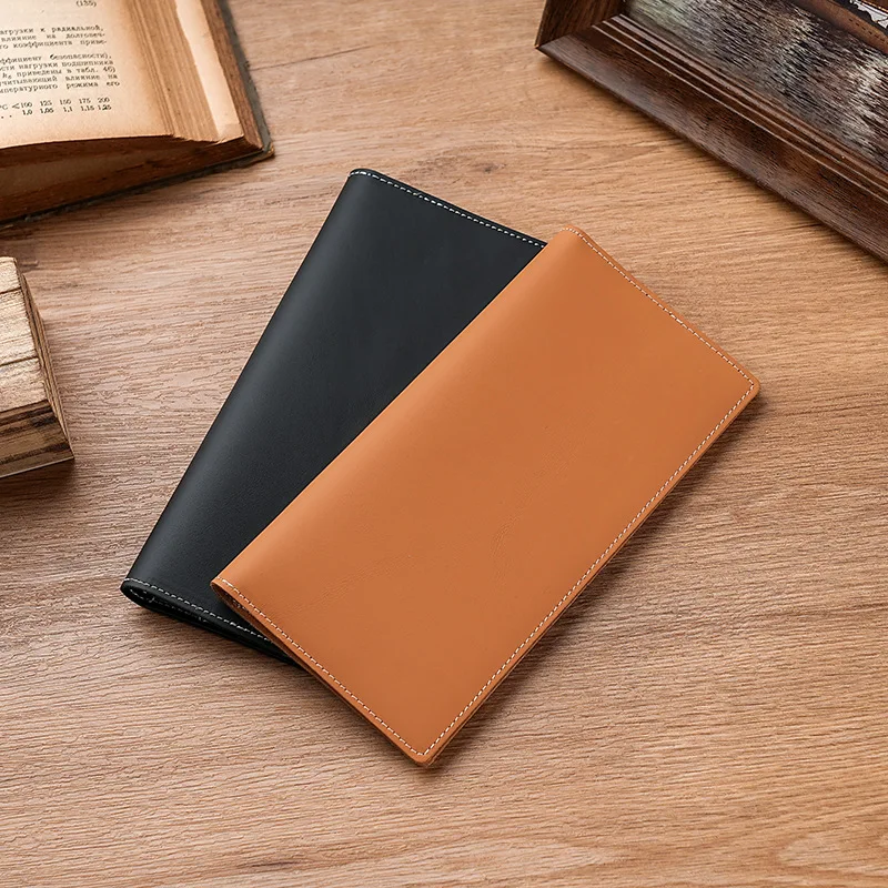 

Men's Vintage Genuine Leather Long Wallets for Checkbook Credit Card Holder Purse Thin Minimalist Bifold Design Man Wallet