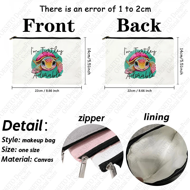 1 PC I'm Turtley Adorable pattern Makeup Bag, Travel Toilet Storage Bag, Party Gift Zipper Organizer, Cosmetic Pouch For Makeup