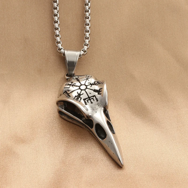 Vintage Mens Jewellery Stainless Steel Necklace Men Viking Pirate Symbol Crow Hawkbeak Pendant Hip Hop Punk Party Jewelry Gift