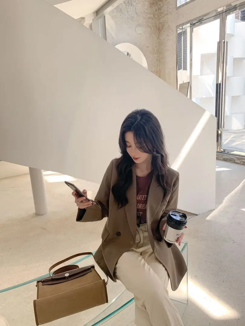 ロングブレザー 女性用 ジャケット Oネック カラーブロック袖口 ホリデー ソリッドカラー 袖ボタン イブニング ビューティーブルー グラデーション ボタン付き