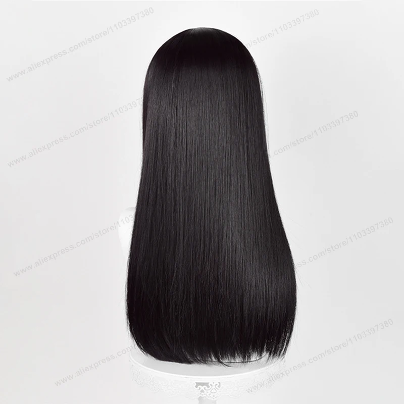 Aihara Mei Wig Cosplay 53cm, Wig sintetis tahan panas Anime rambut coklat hitam lurus panjang + topi Wig