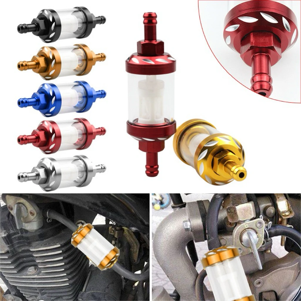 CNC Aluminum Inline Fuel Filter with Copper Core, Universal Washable for ATV Dirt Bike Scooter Motorcycle