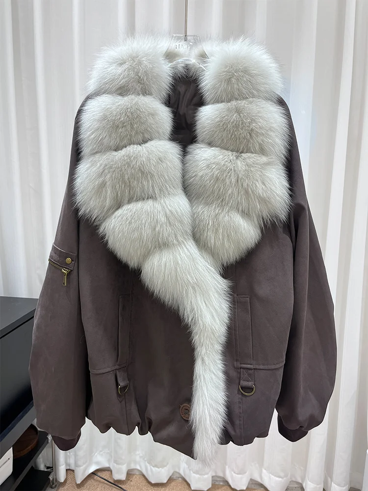 2025 hiver chaud femmes réel naturel col de fourrure de renard doudoune d'oie décontracté bouffant Parka vestes épaisse femme Streetwear