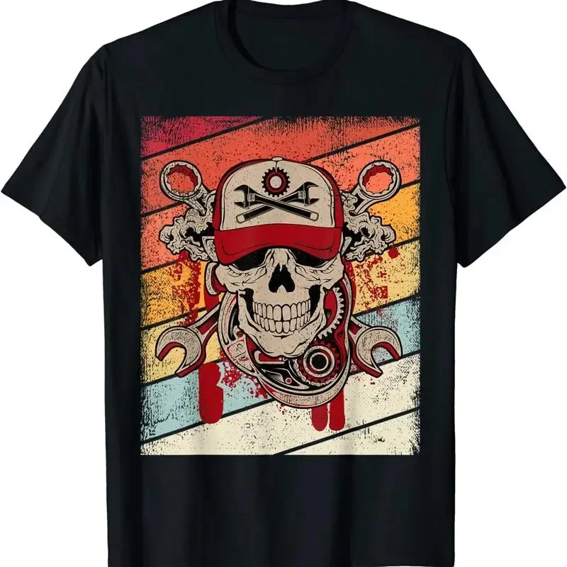 NEW LIMITED Vintage Mechanic Skull Retro Mechanics Premium T Shirt S 3XL