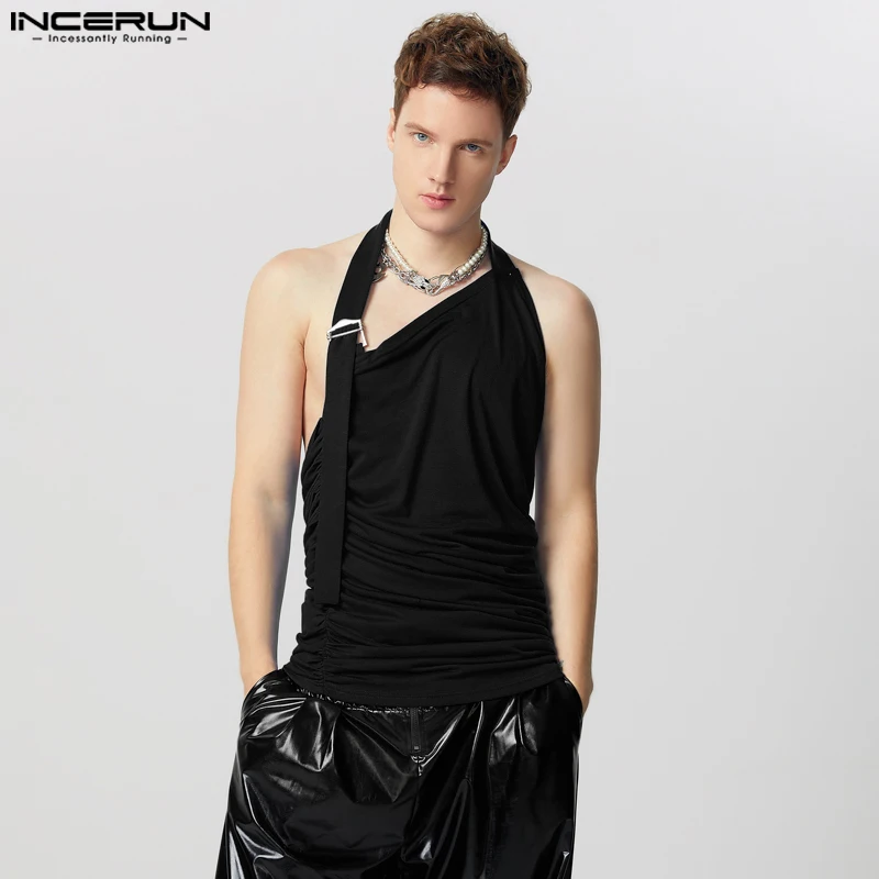 INCERUN القمم الرجال الصيف بلون بسيط تانك القمم عادية أكمام محبوك القمم وسيم فضفاض تكدرت أنيقة الشارع الشهير