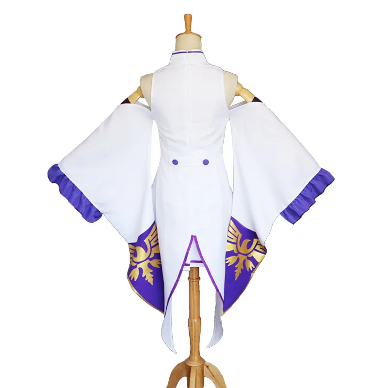Mira cosplay costume from another world, women's white purple dress, Halloween party performance uniform view 5