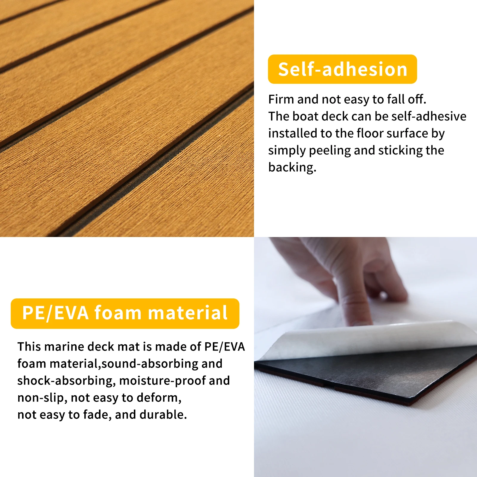 240*60cm Boat Flooring EVA Foam Decking Sheet Faux Teak Marine Mat Non-Slip Self-Adhesive Flooring Material for Motorboat RV