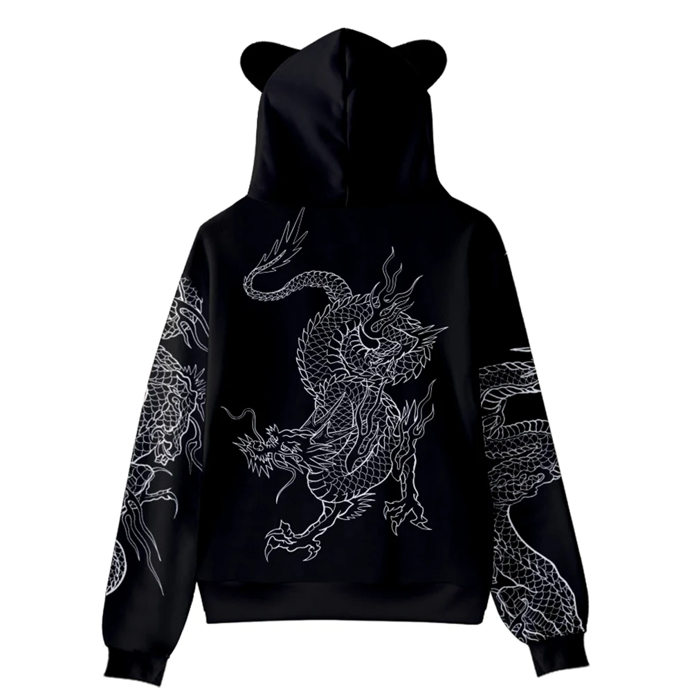 أنيمي التنين الجرافيك هوديس البلوز سترة القط الأذن هوديي بنين بنات مقنعين بلوزات تأثيري حلي