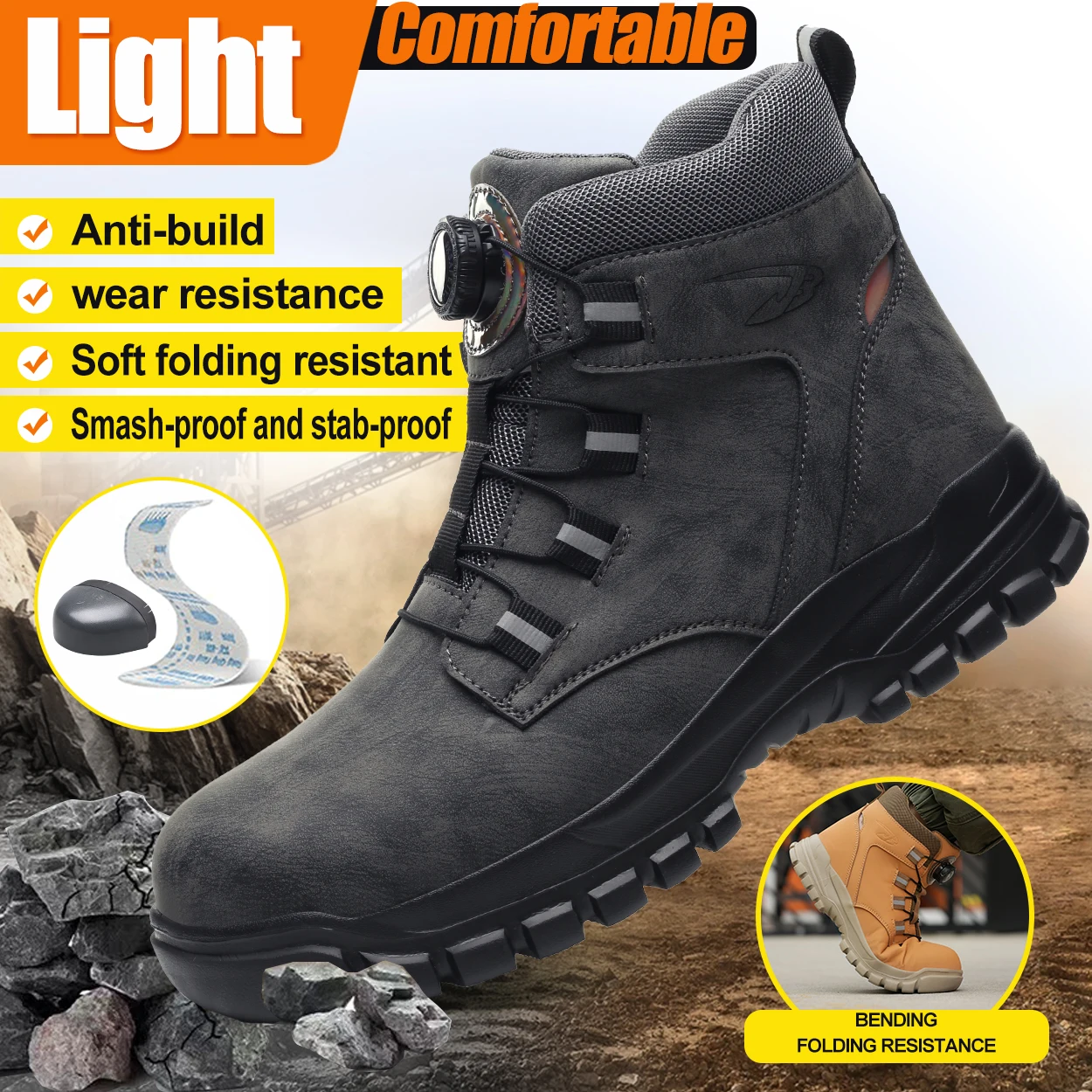 New Rotating Button Safety Shoes for Men Steel Toe Sneaker Non Slip Work Shoes Man Puncture Proof Protective Work Safety Boots