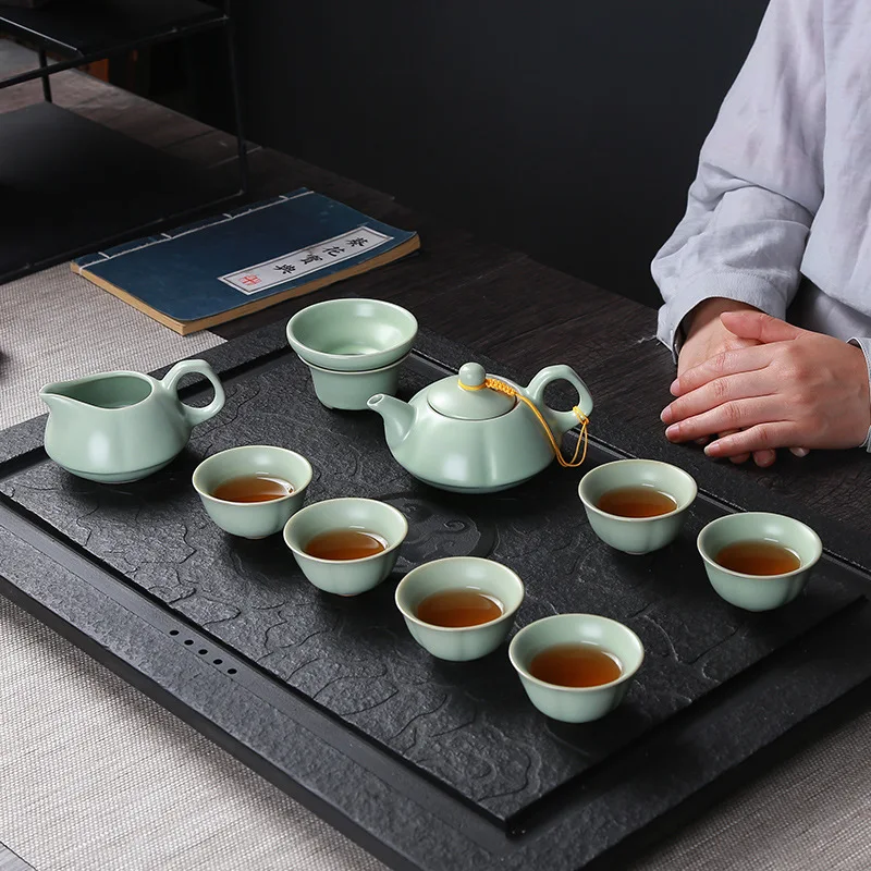 Creative Business Gift Ceramic Tea Set Teaware Geyao Ru Kiln A Pot of Six Cups of Tea Cups with Hand Gift Box