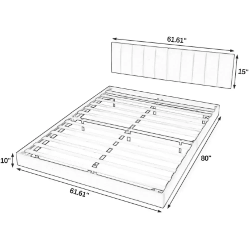 Queen Bed Frame with LED Lights & Wall Mounted Headboard Faux Leather Platform Bed Frame，No Box Spring Needed，Floating Bed Frame