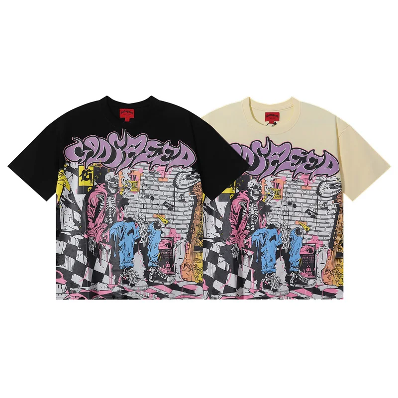 

Godspeed Summer Casual Streetwear Skull fiti Print Loose Fit Cotton ort Sve T-irt ex Breathable Comfortable
