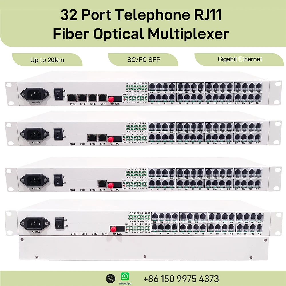 32 Port Telephone Fiber Optic Multiplexer RJ11 FXS 20KM with Fast/Gigabit Ethernet Physical Isolation Network