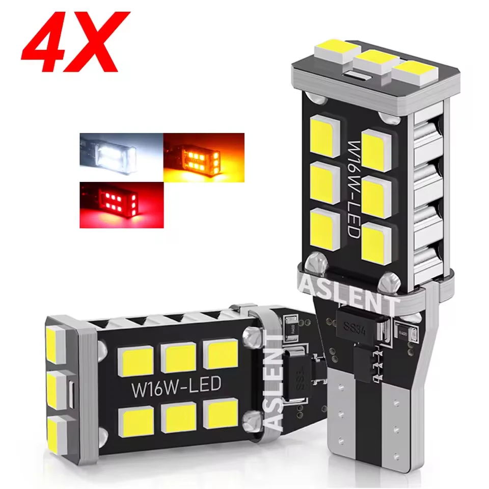 4Pcs Canbus T15 T16 LED Reverse Lights W16W 912 921 LED Bulb No Error Car Back Up Rear Lamp 12V 6000K White Red Super Bright