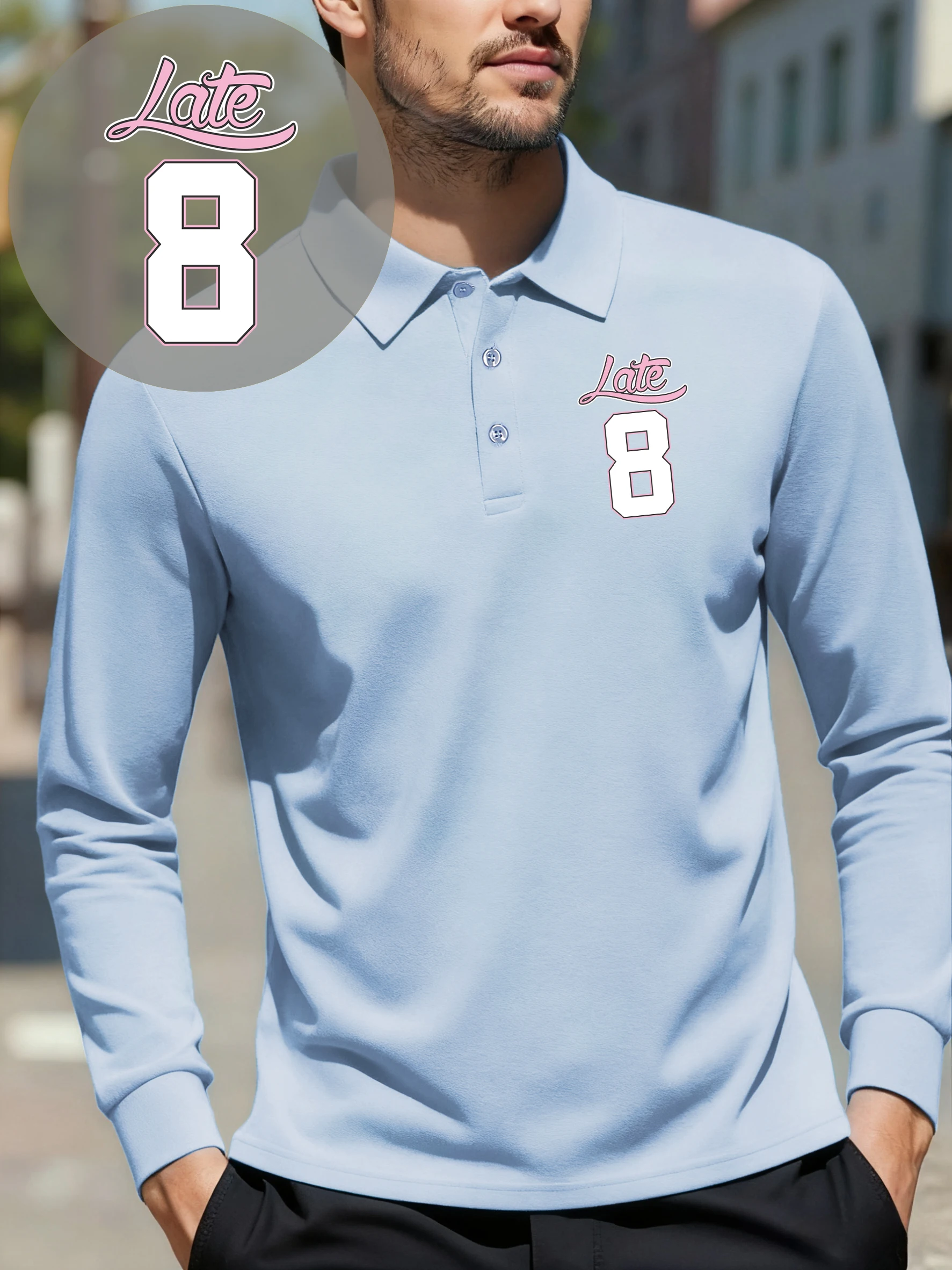 الإبداعية أواخر عدد 8 طباعة الرجال قمصان بولو الأعمال الصوف تي شيرت الخريف الهيب هوب طويلة الأكمام الثقافة التلبيب ملابس رياضية #3