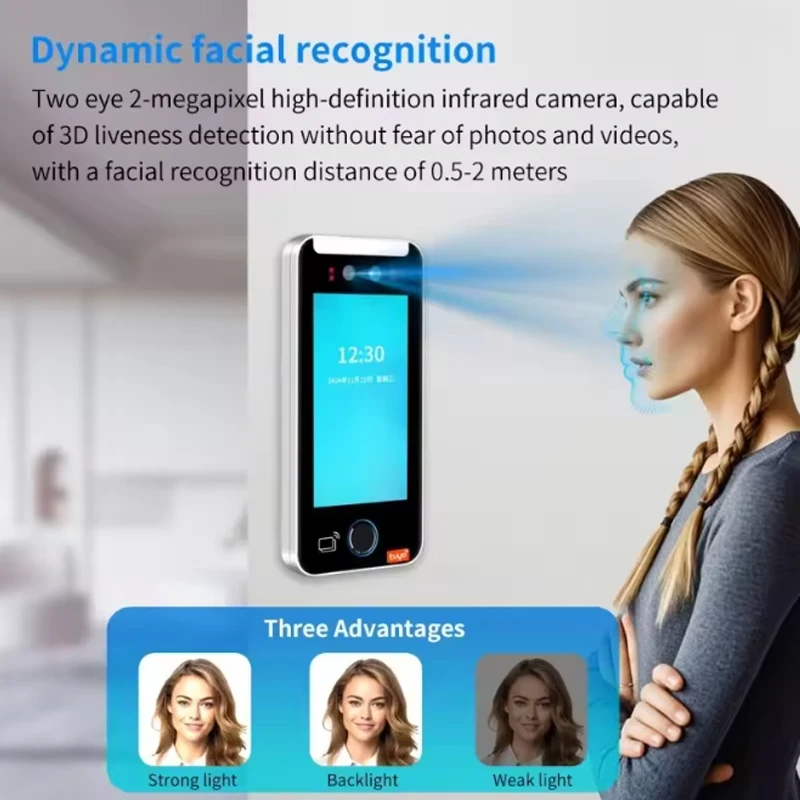 Tuya APP WIFI AI بطاقة البيومترية الديناميكية بصمة التعرف على الوجه الحضور آلة التحكم في الوصول 5 بوصة 1080P HD شاشة