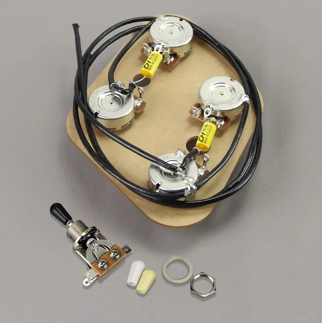 FLEOR LP Kit de faisceau de câblage précâblé pour guitare 2T2V 500K Pots et interrupteur séparé à 3 voies