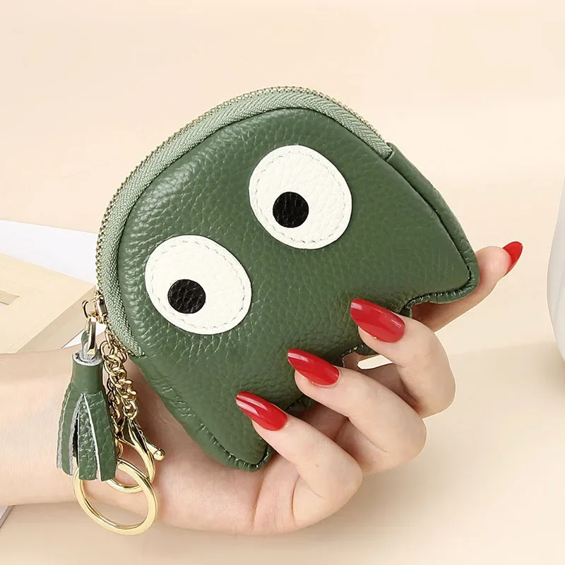 1PC Cute Cartoon Head Layer Cowhide Coin Purse Clutch Mini Creative Zipper Coin Purse Keychain Ladies Coin Purse