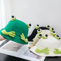 2024 New Cartoon Cute Frog Bucket Hats With Eyes Arm Summer Foldable Lightweight Sun Hat Fishing Caps For Women Teens Adult