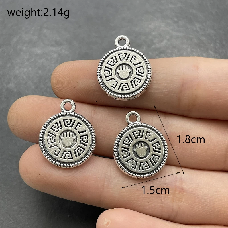 20pcs Charms World Peace Life Tree Hand Coin Lotus Tag Antique Silver Color Pendants Making DIY Handmade Tibetan Finding Jewelry