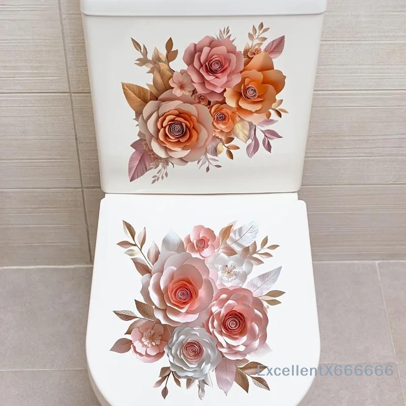 Floral Toilet Sticker Waterproof Bathroom Wall Sticker Toilet Lid Sticker Self-Adhesive Removable