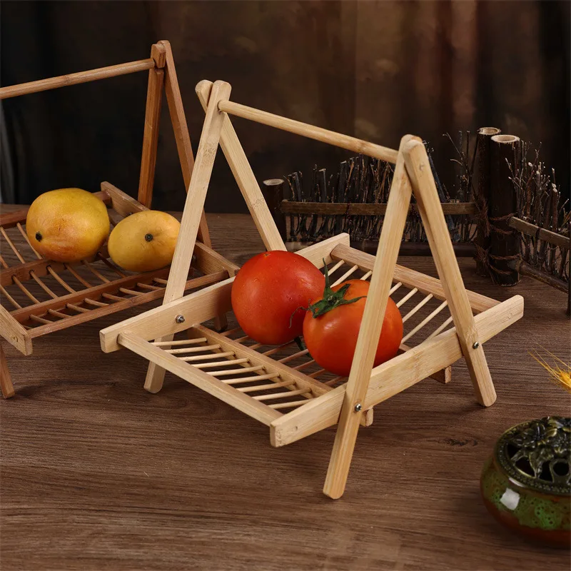 Bamboo Serving Tray with Handle, Hot Pot Platter for Duck Intestines Noodle, Barbecue & Fruit Display Rack