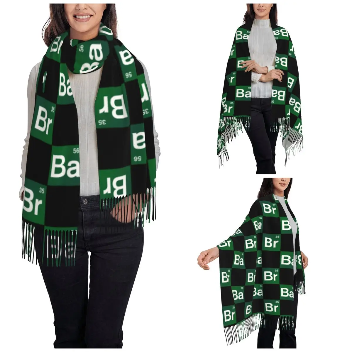 Breaking-Bad-Symbol Scarf for Women Winter Fall Cashmere Shawl Wrap Long Large Scarves with Tassel Daily Wear