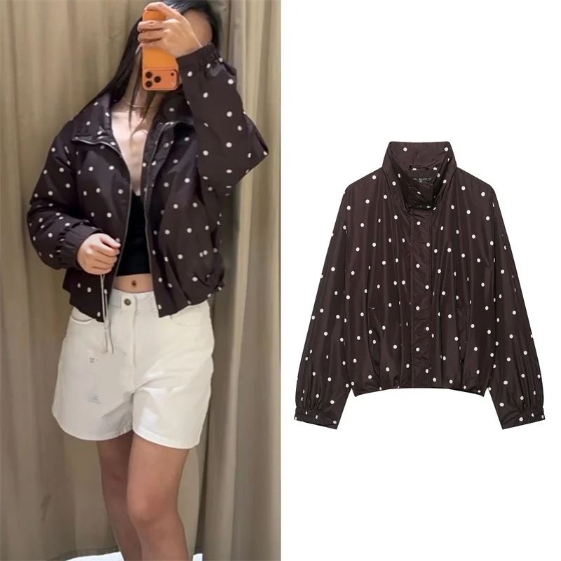 Guobioziy Women's Jacket 2026 Early Autumn New Fashion European and American Style Long Sleeve Polka Dot Pilot Jacket