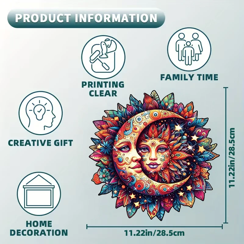 Sun and Moon Wooden Puzzle for Adults, Unique Shaped Pieces, Exquisite Gift Box, Brain Exercise, Room Decor, Holiday Gifts