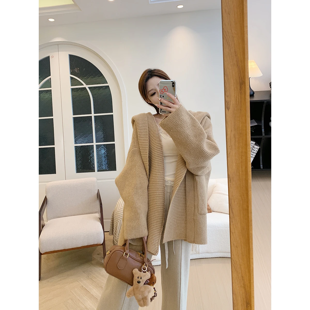 

Loose Women's Knitted Hat Sweatirt Outerwear Casual Sle Autumn Winter New Arrival ket Design Open Cardigan