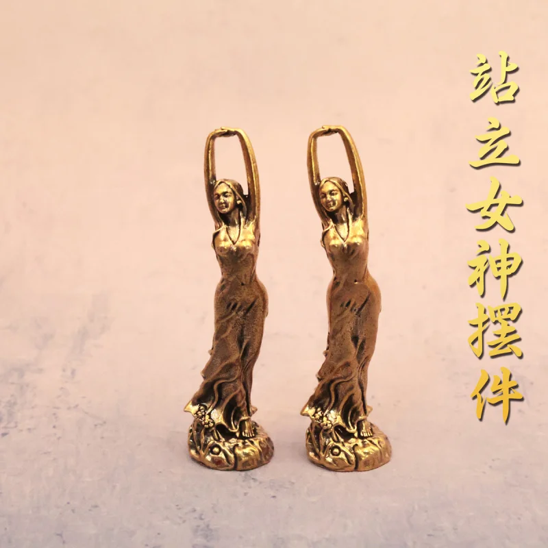 Brass Standing Handheld Fairy Craft Chinese Style Home Living Room Office Goddess Ornament