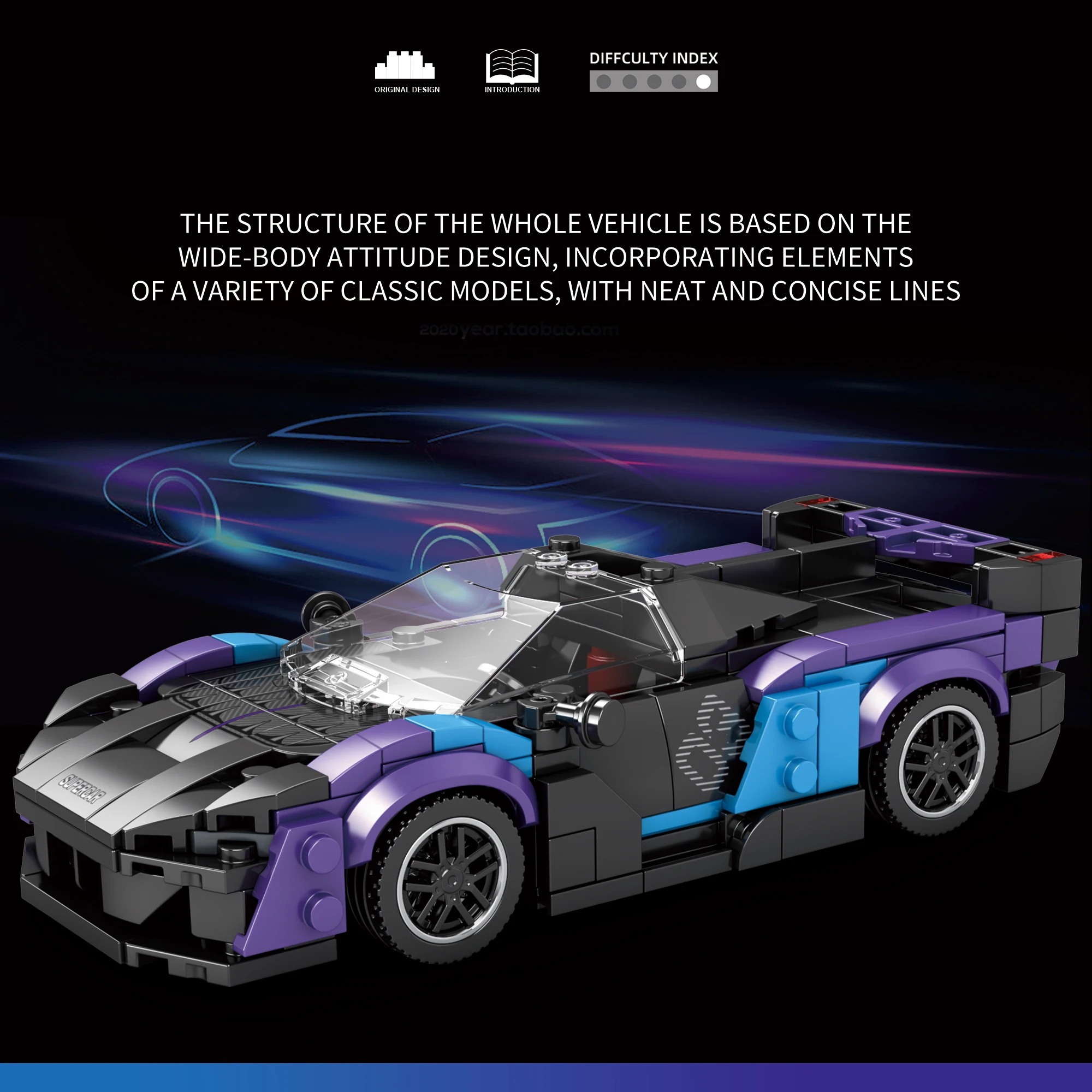 Reobrix SABRE Supercar Building Blocks Set, DIY Race Car Model Kit, Ideal Gift for Boys, Teens & Sports Car Lovers