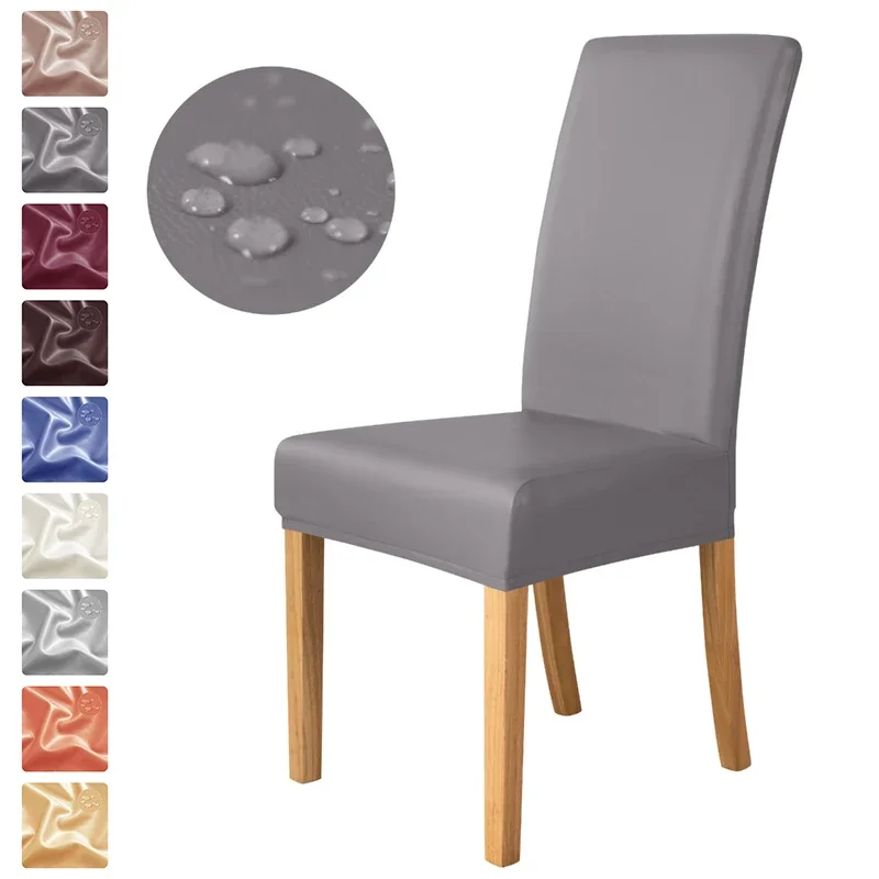 

1PC Dining Chair Covers Leather Waterproof Stretch Chairs Cover Seat Covers Hotel Banquet Home Chair Protector Solid Color
