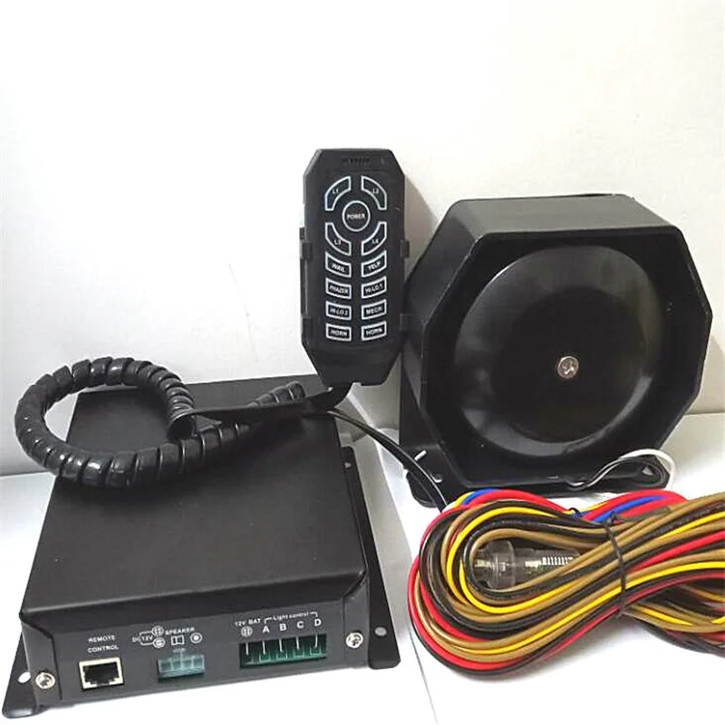 CJB250B 200W Police Siren amplifiers Emergency car alarm 8 Warning tones with microphone,4 light switches with Iron horn