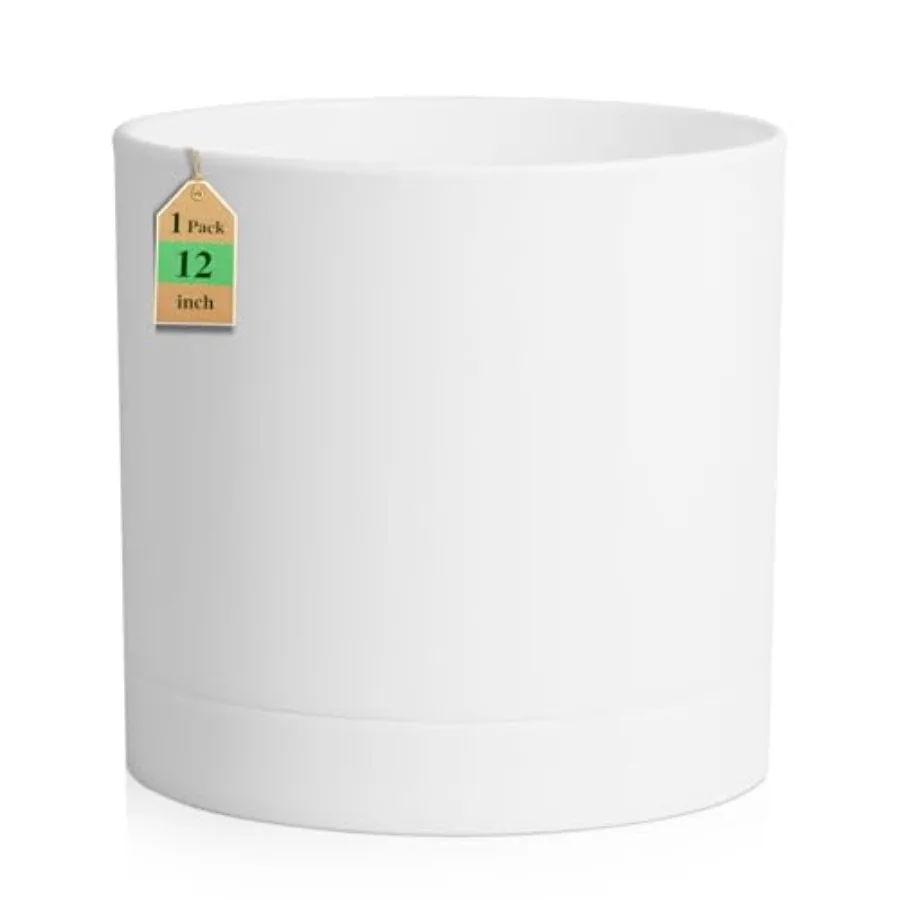 

Большие глубокие цветочные горшки 12 дюймов для уличных и комнатных растений, высокие цилиндрические кашпо с дренажными отверстиями и поддоном, декоративные