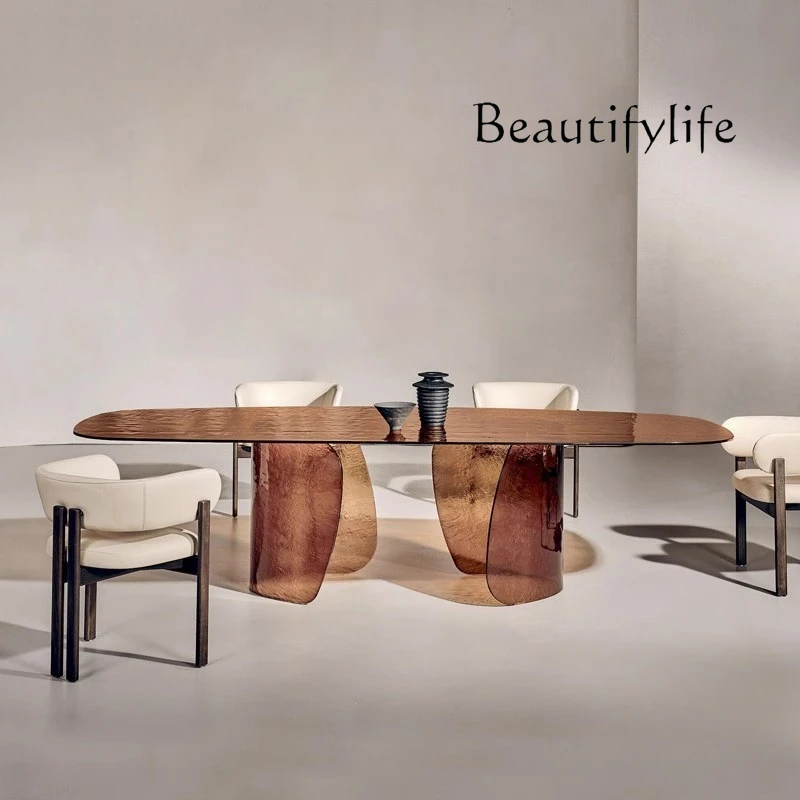 

Original Design High-end Hot Melt Craft Stained Glass Dining Table Villa Personality Creative Art Long Table