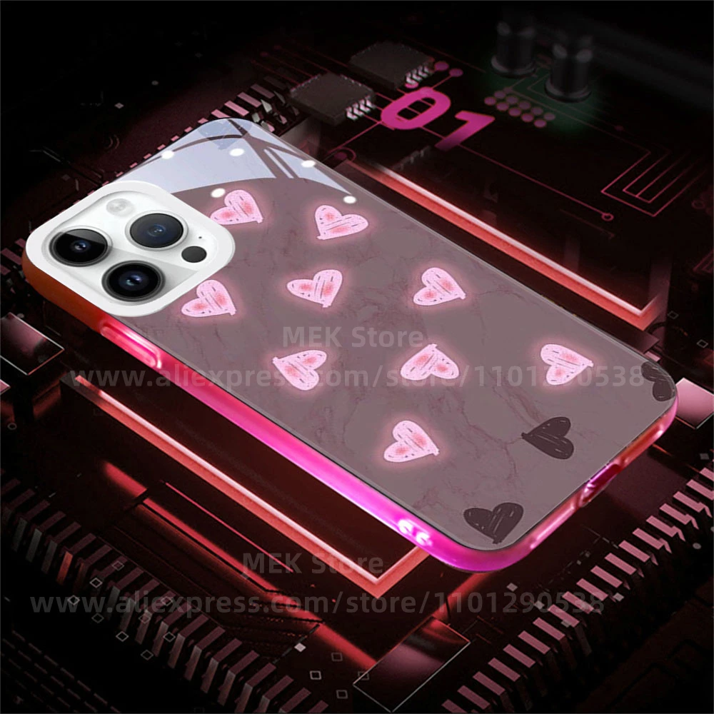 Pretty Heart Love Sound Control LED Flash Cases Luminous Transparent Cover For iPhone Air 17 16 15 14 13 12 11 Pro Max